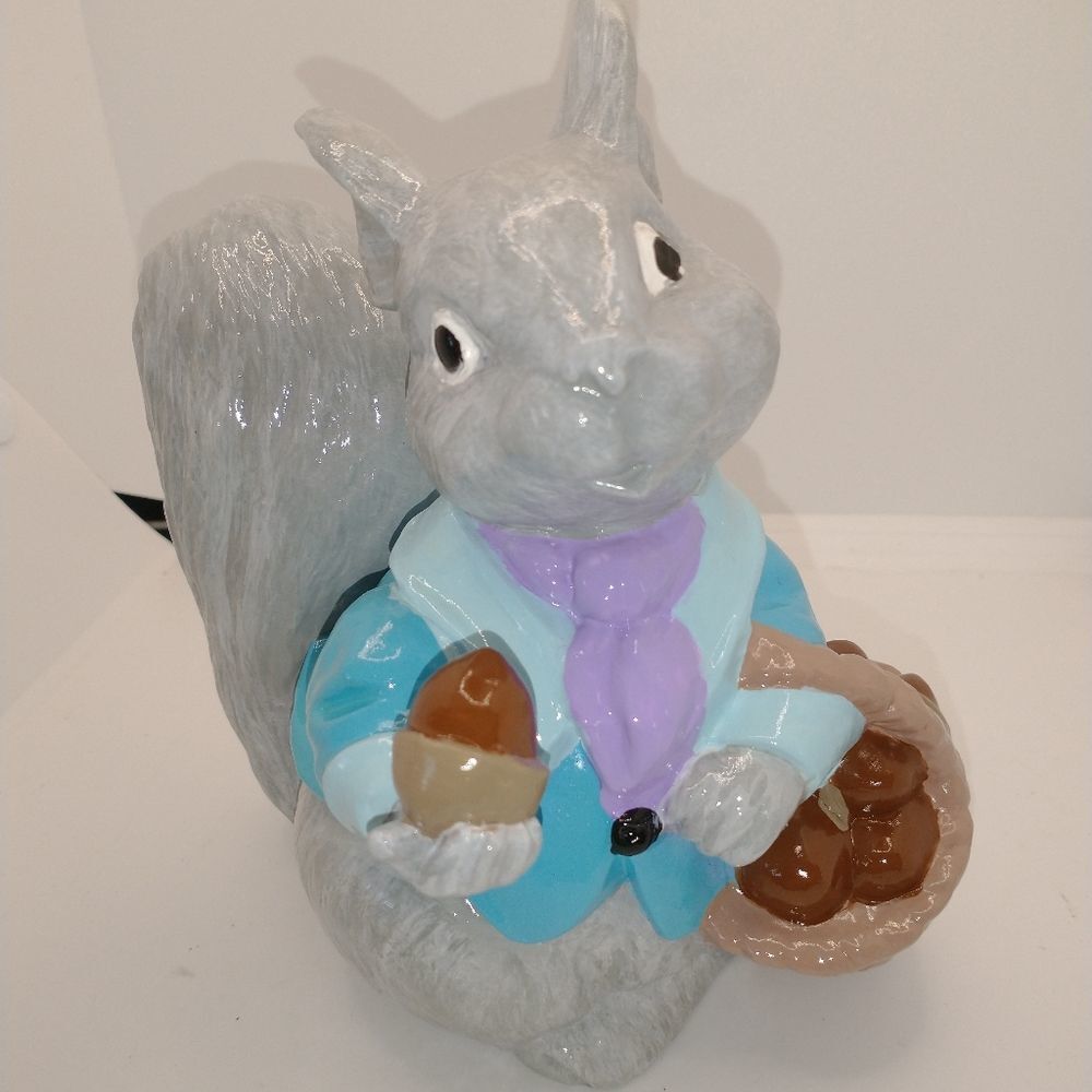 Hand Crafted Vintage Ceramic Squirrel with Acorns in a Basket